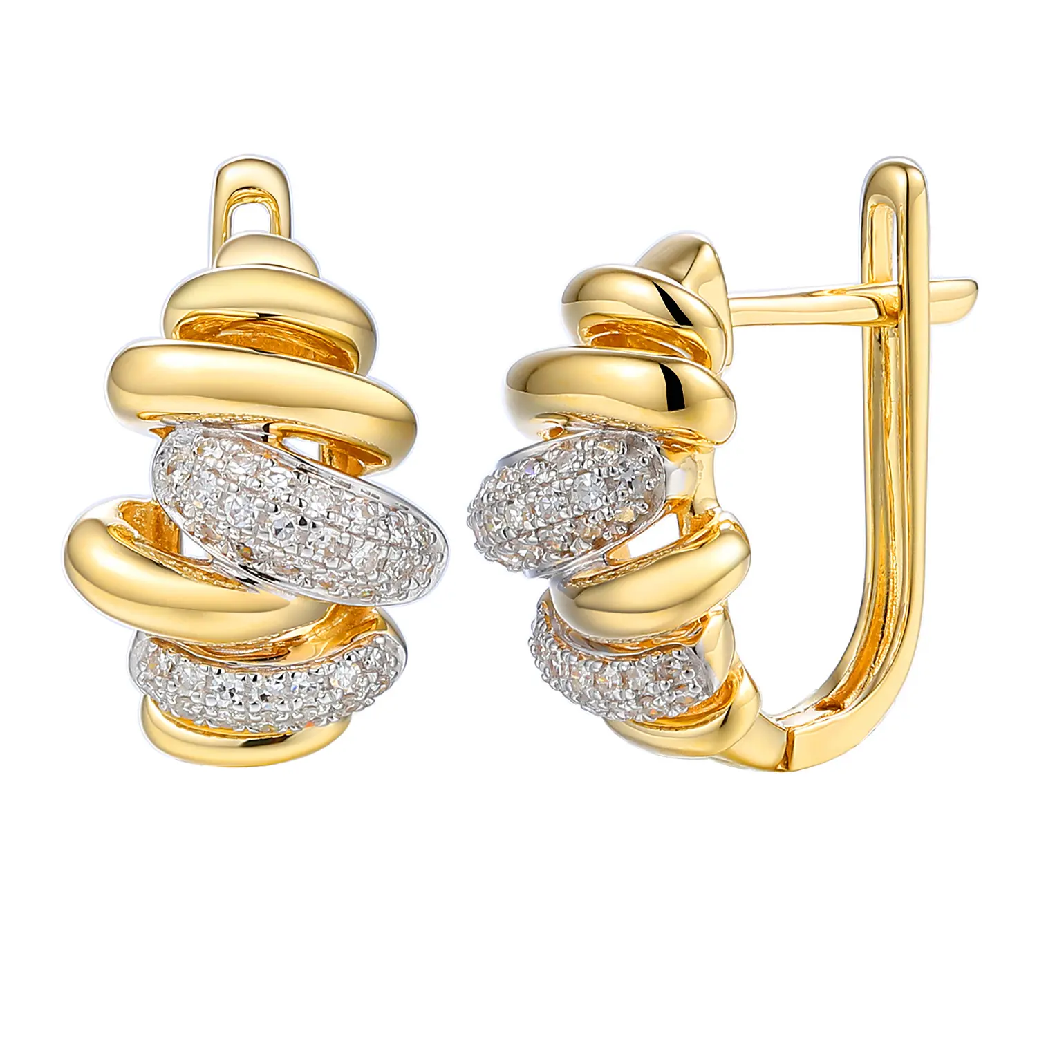 Designerskie złote kolczyki z diamentami naturalnymi o masie 0.22 ct,  zapięcie angielskie, próba 585