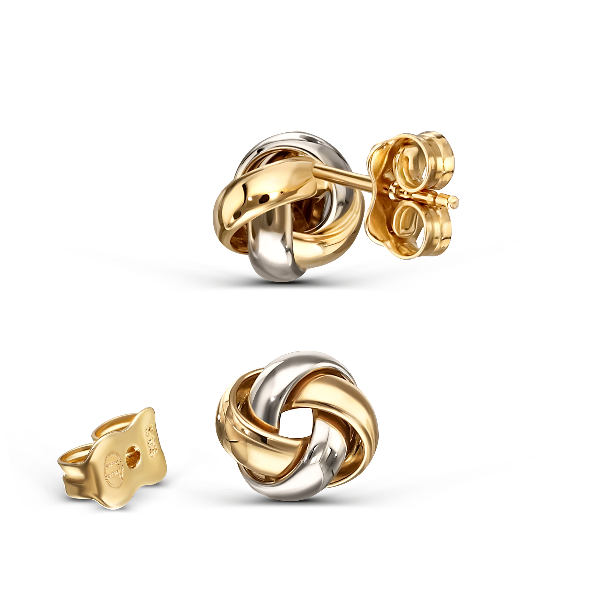 Kolczyki złote sztyfty dwukolorowe skręcone, próba 585