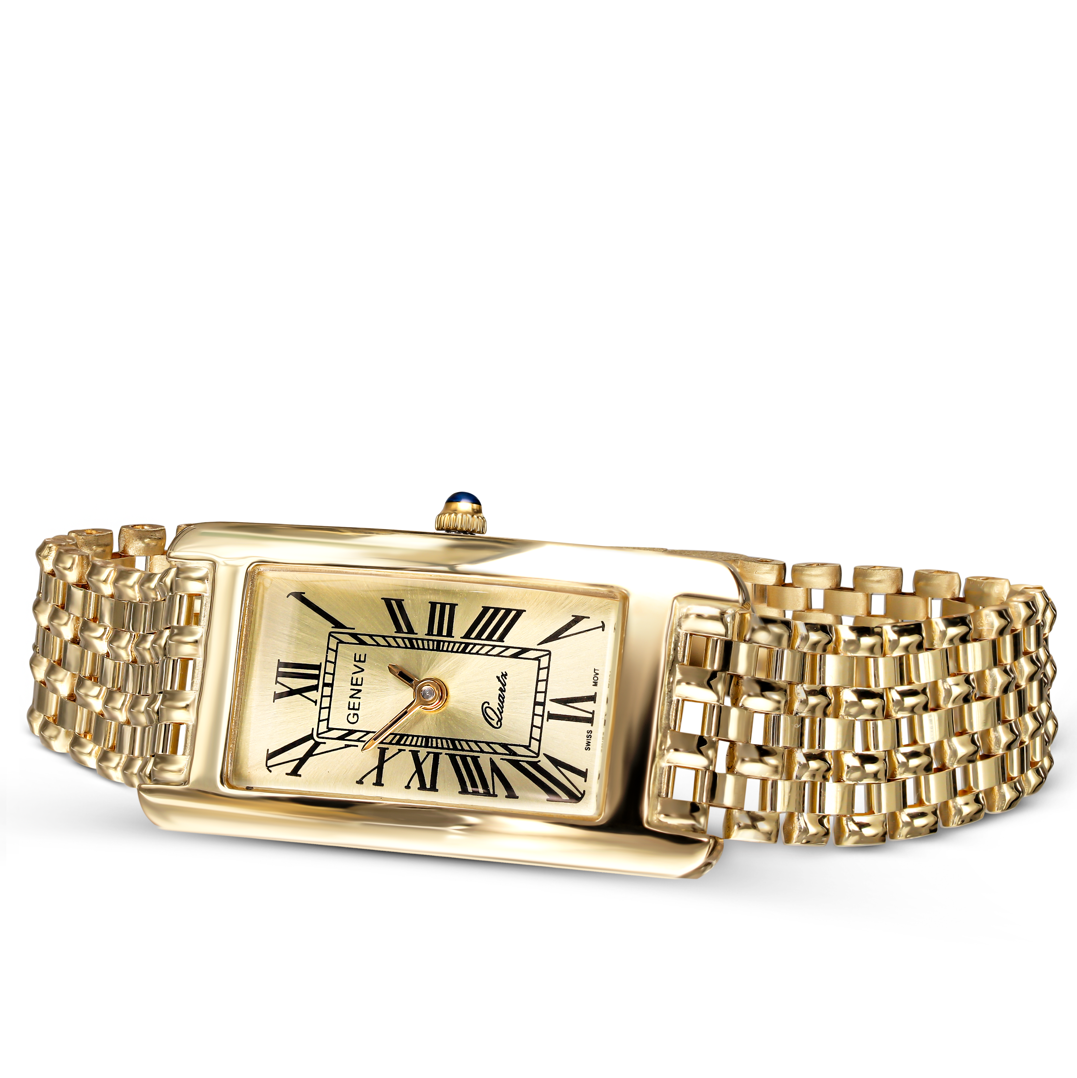 Złoty zegarek z prostokątną tarczą, próba 585