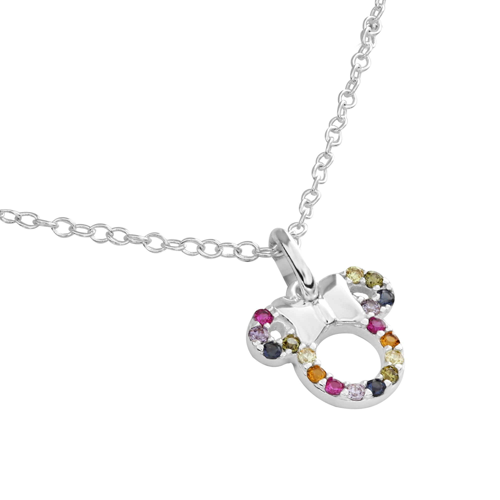 Srebrny naszyjnik z kolorowymi cyrkoniami Myszka Minnie, próba 925