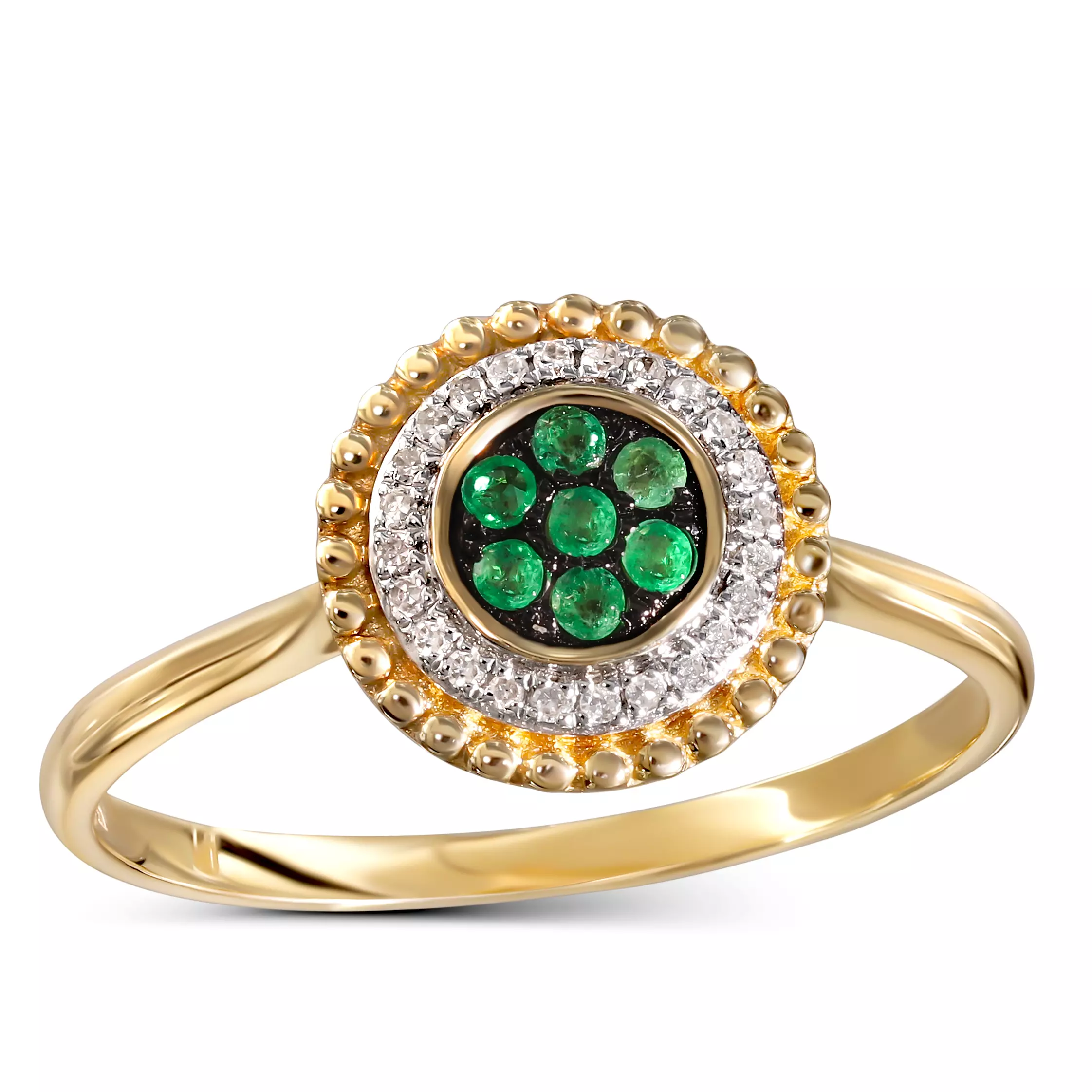 Pierścionek złoty ze szmaragdami i diamentami naturalnymi, próba 585