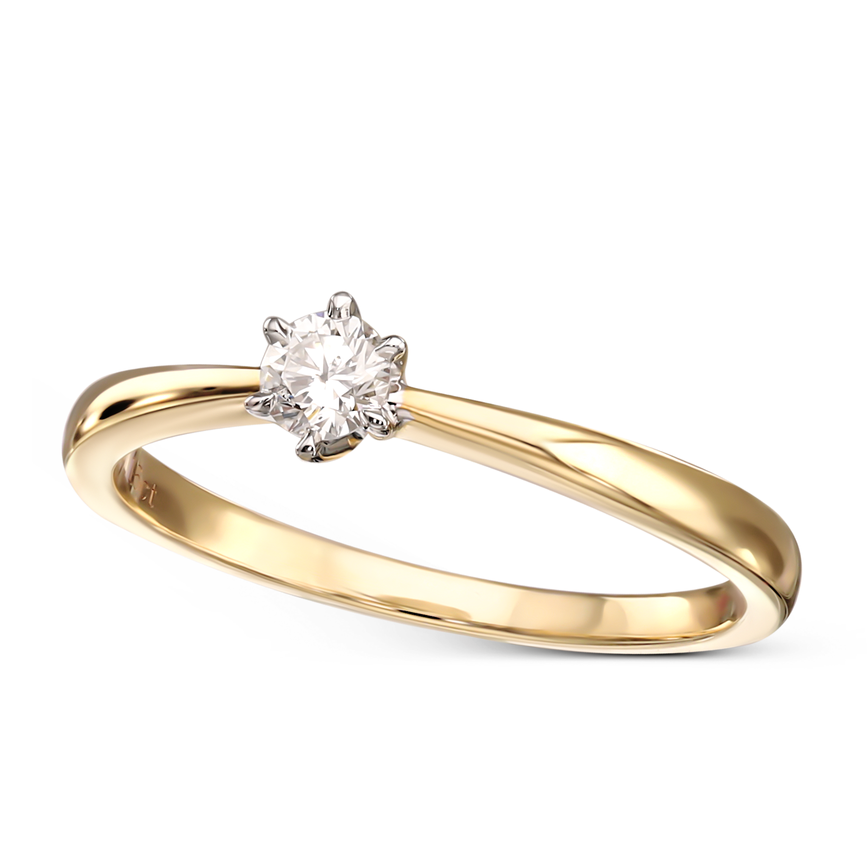 Złoty pierścionek z diamentem nauralnym 0.16 ct, rozmiar 13, próba 585