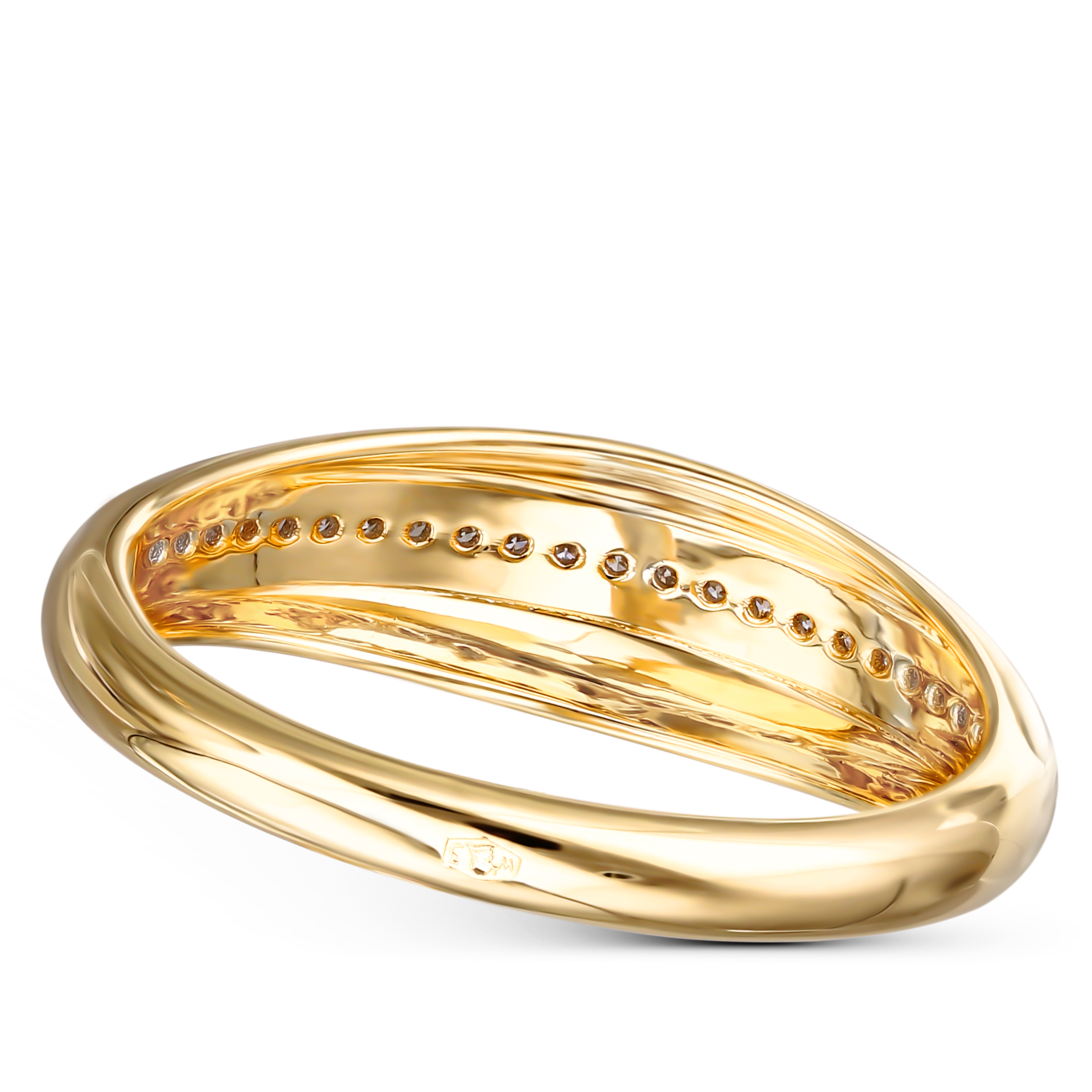 Pierścionek złoty obrączkowy z diamentami naturalnymi 0.13 ct, próba 585