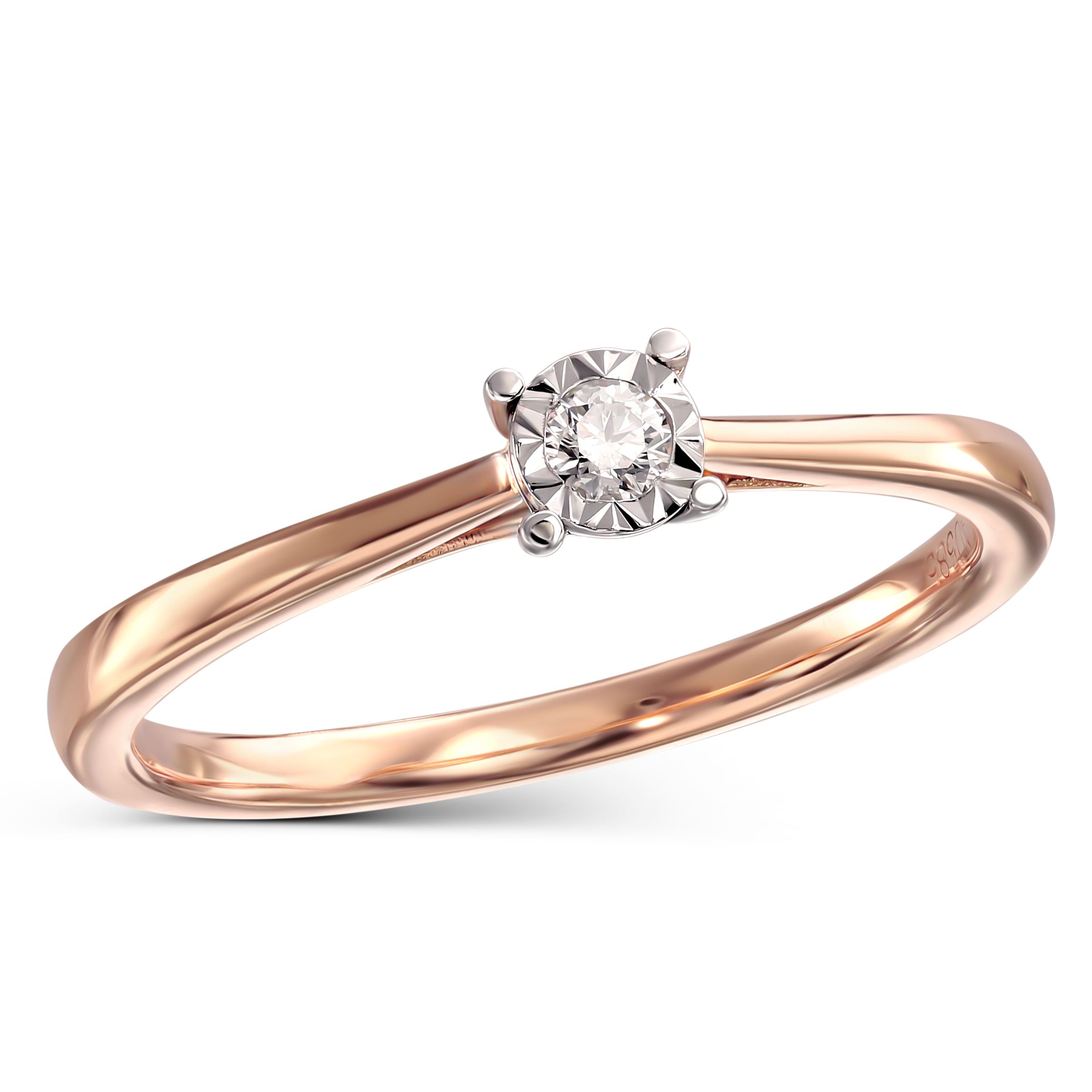 Pierścionek z różowego złota z diamentem naturalnym 0.08 ct, próba 585