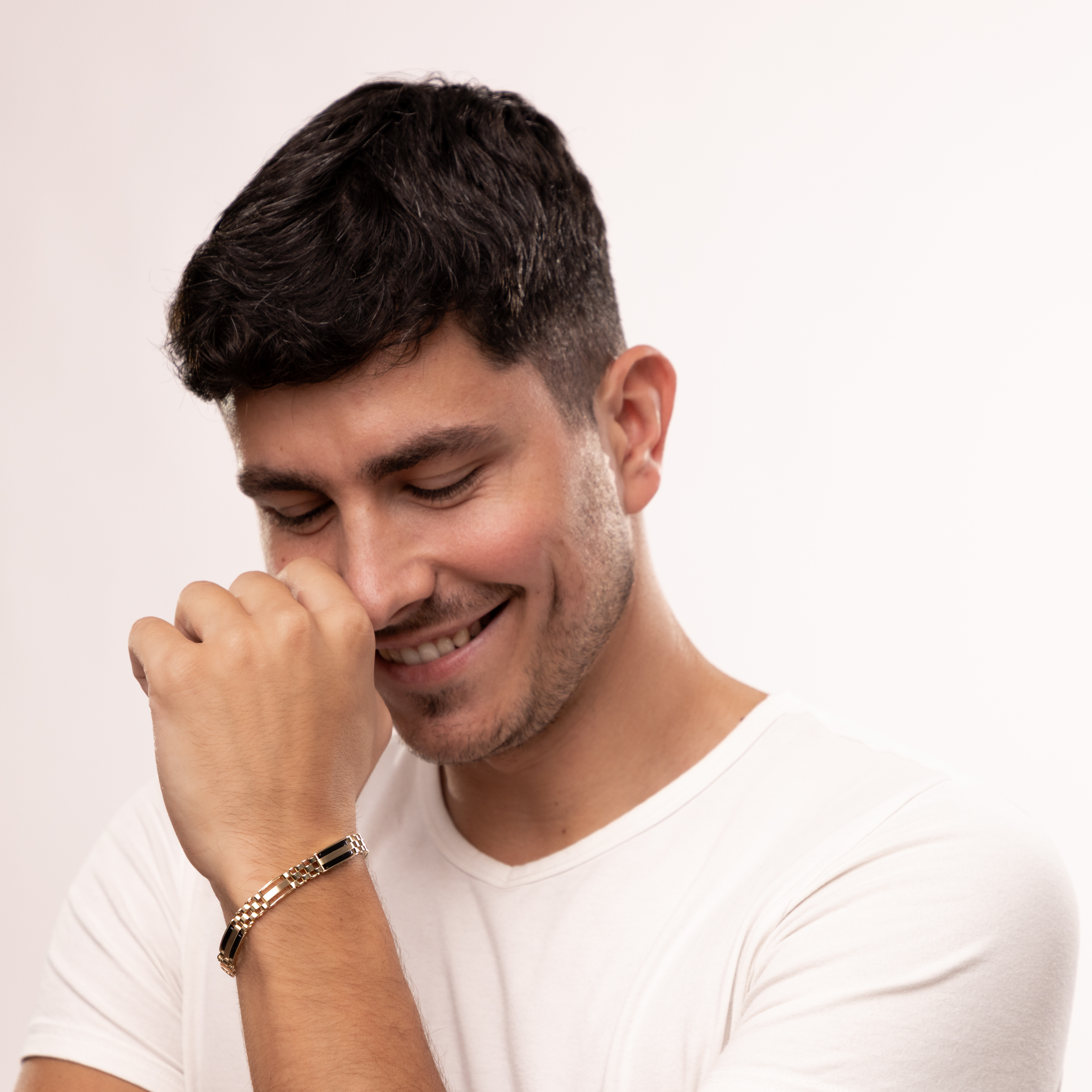 Złota bransoleta męska z onyksem, próba 585