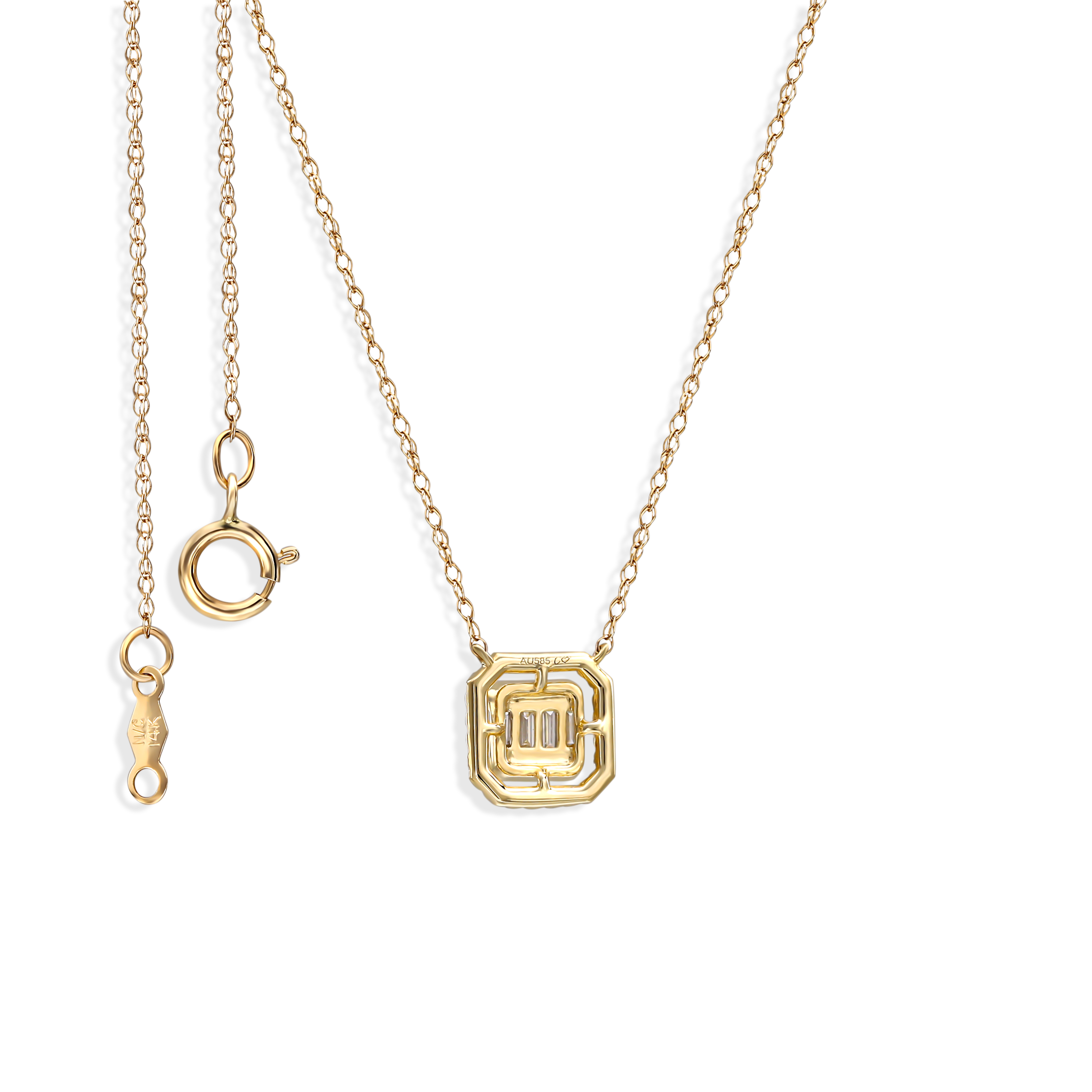 Naszyjnik złoty z diamentami naturalnymi w kwadratowej zawieszce, próba 585